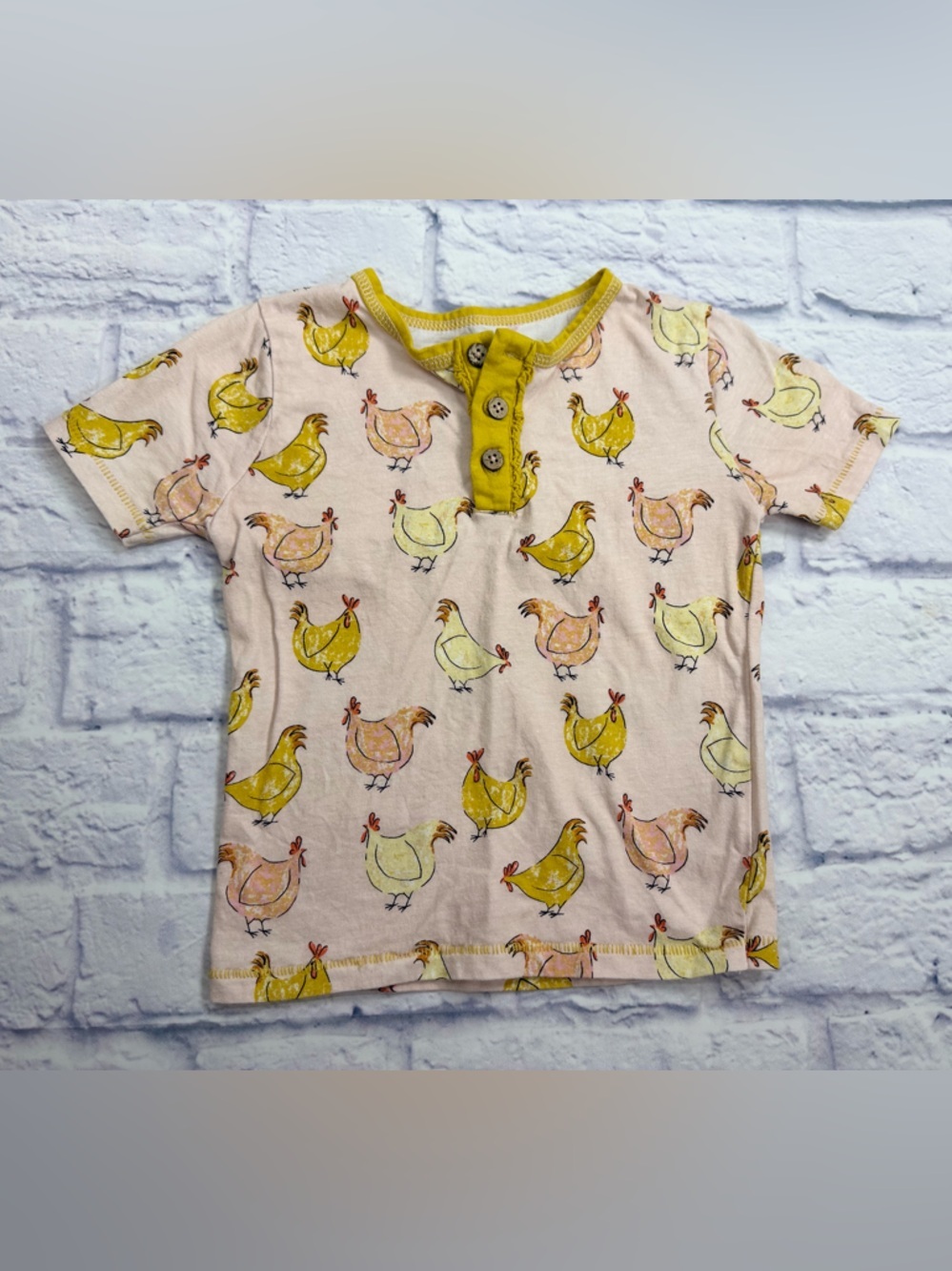 Mud Pie Pink Hen Print Tee with Mustard Trim. Size 5T.